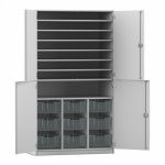 Flexeo Bastelschrank PRO, 3 Reihen, 9 Boxen Gr. M, 8 Fächer grau mit Boxen transparent (Zoom)