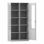 Flexeo Schrank, 10 Fächer, 2 verglaste Drehtüren, Mittelwand, Breite 94,4 cm grau (Zoom)