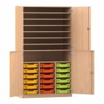 Flexeo Bastelschrank PRO, 3 Reihen, 18 Boxen Gr. S, 8 Fächer Buche hell mit Boxen bunt (Zoom)