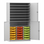 Flexeo Bastelschrank PRO, 3 Reihen, 18 Boxen Gr. S, 8 Fächer grau mit Boxen bunt (Zoom)