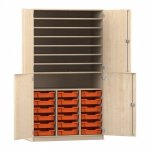 Flexeo Bastelschrank mit 18 kleinen Boxen Ahorn honig mit Boxen orange (Zoom)