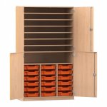 Flexeo Bastelschrank PRO, 3 Reihen, 18 Boxen Gr. S, 8 Fächer Buche hell mit Boxen orange (Zoom)