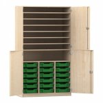 Flexeo Bastelschrank mit 18 kleinen Boxen Ahorn honig mit Boxen dunkelgrün (Zoom)