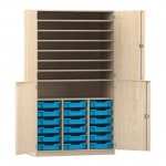 Flexeo Bastelschrank mit 18 kleinen Boxen Ahorn honig mit Boxen hellblau (Zoom)