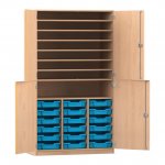 Flexeo Bastelschrank PRO, 3 Reihen, 18 Boxen Gr. S, 8 Fächer Buche hell mit Boxen hellblau (Zoom)