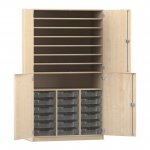 Flexeo Bastelschrank PRO, 3 Reihen, 18 Boxen Gr. S, 8 Fächer Ahorn honig mit Boxen transparent (Zoom)
