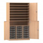 Flexeo Bastelschrank PRO, 3 Reihen, 18 Boxen Gr. S, 8 Fächer Buche hell mit Boxen transparent (Zoom)