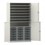 Flexeo Bastelschrank PRO, 3 Reihen, 18 Boxen Gr. S, 8 Fächer weiß mit Boxen transparent (Zoom)