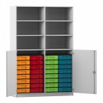 Flexeo Schrank, 32 kleine Boxen, 6 Fächer, Mittelwand, 2 Halbtüren grau (Zoom)