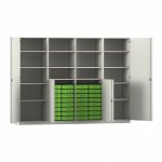 Flexeo Systemschrankwand Jupiter, 32 kleine Boxen, 16 Fächer weiß mit Boxen grün (Zoom)