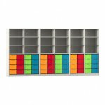 Flexeo Systemschrankwand Altair, 48 große Boxen, 18 Fächer weiß mit Boxen bunt (Zoom)
