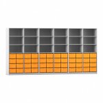 Flexeo Systemschrankwand Altair, 48 große Boxen, 18 Fächer grau mit Boxen gelb (Zoom)