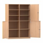 Flexeo Schrank, 10 Fächer, Mittelwand, 4 Halbtüren, Breite 126,4 cm Buche hell offen (Zoom)