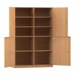 Flexeo Schrank, 10 Fächer, Mittelwand, 4 Halbtüren, Breite 126,4 cm Buche dunkel offen (Zoom)