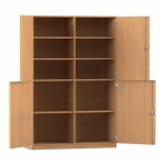 Flexeo Schrank, 10 Fächer, Mittelwand, 4 Halbtüren, Breite 126,4 cm Buche dunkel offen (Zoom)