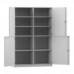 Flexeo Schrank, 10 Fächer, Mittelwand, 4 Halbtüren, Breite 126,4 cm grau offen (Zoom)