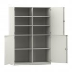 Flexeo Schrank, 10 Fächer, Mittelwand, 4 Halbtüren, Breite 126,4 cm weiß offen (Zoom)