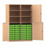 Flexeo Halbtürenschrank mit 32 kleinen Boxen und 4 Halbtüren Buche hell mit Boxen grün (Zoom)