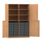 Flexeo Halbtürenschrank mit 32 kleinen Boxen und 4 Halbtüren Buche dunkel mit Boxen transparent (Zoom)