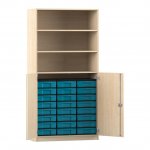 Flexeo Schrank, 24 kleine Boxen, 3 Fächer, 2 Halbtüren Ahorn honig mit Boxen blau (Zoom)