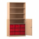 Flexeo Halbtürenschrank mit 9 großen Boxen und 2 Halbtüren Buche hell mit Boxen rot (Zoom)