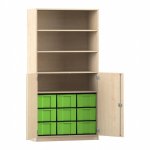 Flexeo Halbtürenschrank mit 9 großen Boxen und 2 Halbtüren Ahorn honig mit Boxen grün (Zoom)