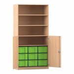 Flexeo Halbtürenschrank mit 9 großen Boxen und 2 Halbtüren Buche hell mit Boxen grün (Zoom)