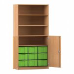 Flexeo Halbtürenschrank mit 9 großen Boxen und 2 Halbtüren Buche dunkel mit Boxen grün (Zoom)