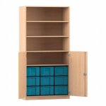 Flexeo Halbtürenschrank mit 9 großen Boxen und 2 Halbtüren Buche hell mit Boxen blau (Zoom)