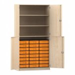 Flexeo Schrank, 24 kleine Boxen, 3 Fächer, 4 Halbtüren Ahorn honig mit Boxen gelb (Zoom)