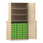 Flexeo Schrank, 24 kleine Boxen, 3 Fächer, 4 Halbtüren Ahorn honig mit Boxen grün (Zoom)