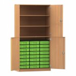 Flexeo Halbtürenschrank mit 24 kleinen Boxen und 4 Halbtüren Buche dunkel mit Boxen grün (Zoom)