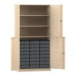 Flexeo Schrank, 24 kleine Boxen, 3 Fächer, 4 Halbtüren Ahorn honig mit Boxen transparent (Zoom)