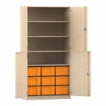 Flexeo Schrank, 9 große Boxen, 4 Fächer, 4 Halbtüren Ahorn honig mit Boxen gelb (Zoom)