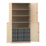 Flexeo Schrank, 9 große Boxen, 4 Fächer, 4 Halbtüren Ahorn honig mit Boxen transparent (Zoom)