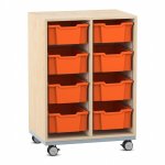 Flexeo Regal PRO, Stahlrahmen, 2 Reihen, 8 Boxen Ahorn honig mit Boxen orange (Zoom)