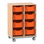 Flexeo Regal PRO, Stahlrahmen, 2 Reihen, 8 Boxen Buche hell mit Boxen orange (Zoom)