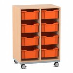 Flexeo Regal PRO, Stahlrahmen, 2 Reihen, 8 Boxen Buche hell mit Boxen orange (Zoom)