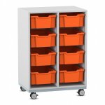 Flexeo Regal PRO, Stahlrahmen, 2 Reihen, 8 Boxen grau mit Boxen orange (Zoom)