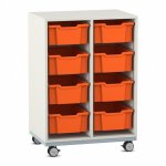 Flexeo Regal PRO, Stahlrahmen, 2 Reihen, 8 Boxen weiß mit Boxen orange (Zoom)