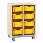 Flexeo Regal PRO, Stahlrahmen, 2 Reihen, 8 Boxen Ahorn honig mit Boxen gelb (Zoom)