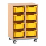 Flexeo Regal PRO, Stahlrahmen, 2 Reihen, 8 Boxen Buche hell mit Boxen gelb (Zoom)