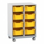 Flexeo Regal PRO, Stahlrahmen, 2 Reihen, 8 Boxen grau mit Boxen gelb (Zoom)