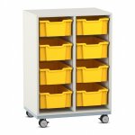 Flexeo Regal PRO, Stahlrahmen, 2 Reihen, 8 Boxen weiß mit Boxen gelb (Zoom)
