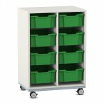 Flexeo Regal PRO, Stahlrahmen, 2 Reihen, 8 Boxen weiß mit Boxen dunkelgrün (Zoom)