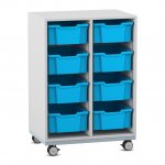 Flexeo Regal PRO, Stahlrahmen, 2 Reihen, 8 Boxen grau mit Boxen hellblau (Zoom)