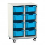 Flexeo Regal PRO, Stahlrahmen, 2 Reihen, 8 Boxen weiß mit Boxen hellblau (Zoom)