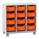 Flexeo Regal PRO, Stahlrahmen, 3 Reihen, 12 Boxen grau mit Boxen orange (Zoom)