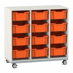 Flexeo Regal PRO, Stahlrahmen, 3 Reihen, 12 Boxen weiß mit Boxen orange (Zoom)