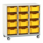 Flexeo Regal PRO, Stahlrahmen, 3 Reihen, 12 Boxen weiß mit Boxen gelb (Zoom)